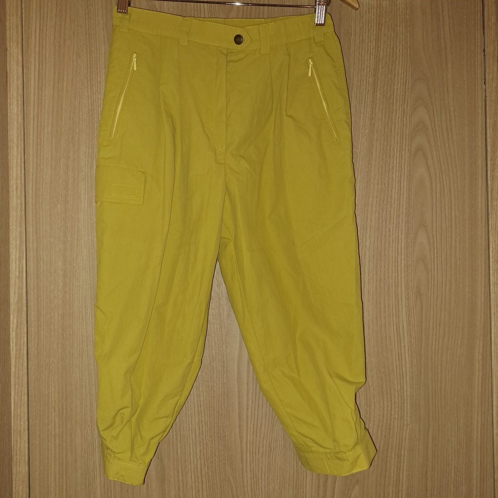 Vintage Cargo Capri Pants lime Tan Zip Pockets Relaxed Fit Women's‎ Size M - Picture 4 of 13